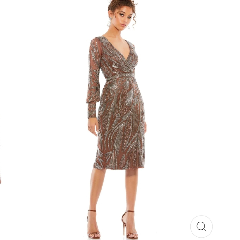 Mac Duggal Metallic Brown Midi Dress